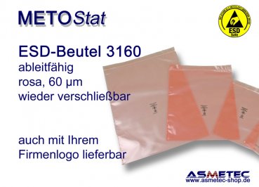 ESD-Verpackungsbeutel 3160, mit Druckverschluss, 300 x 400 mm, 100 St je Packung